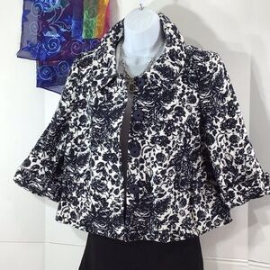 Talbots navy/white floral cropped jacket